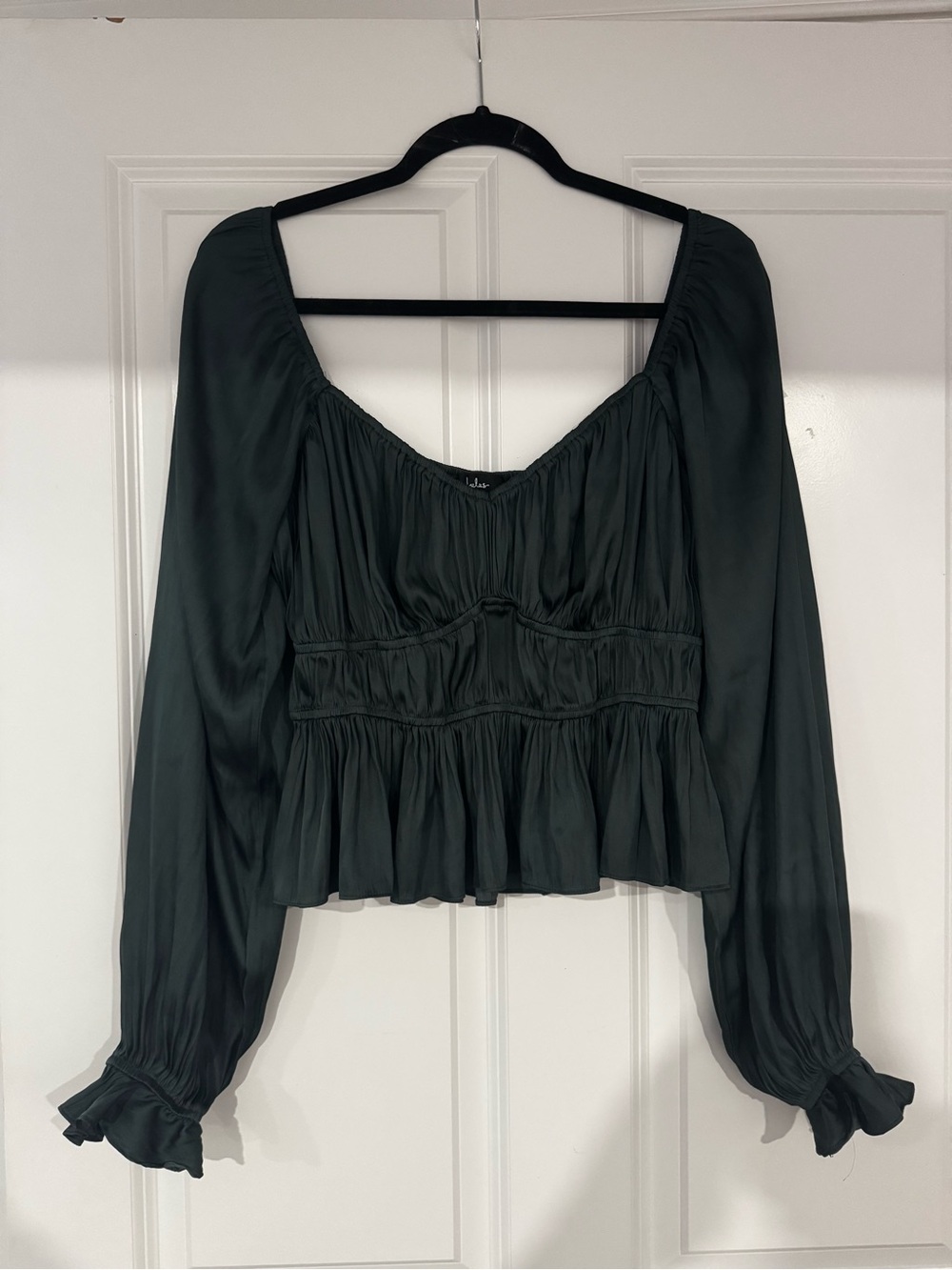 Green Silk-Like Long-Sleeve Blouse